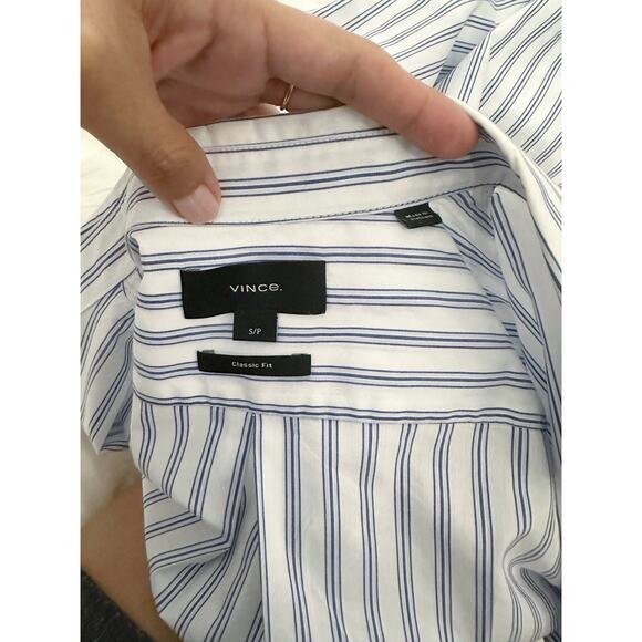 Vince Men's Surf Stripe Button-Front Shirt Optic White Royal Blue Size Small - Picture 9 of 12